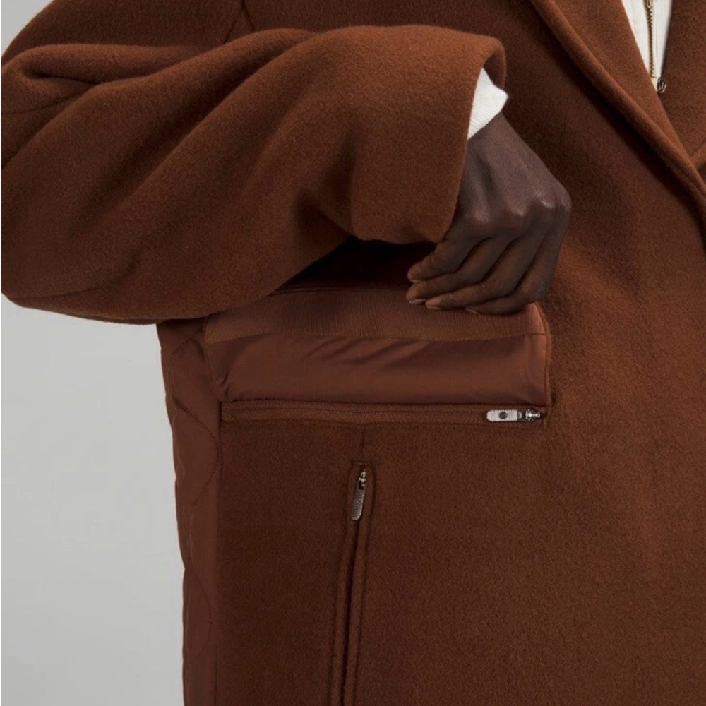 NWT Lululemon Cognac Quilted Wool Long Coat for Petites 00-2 (MSRP $498) - Picture 3 of 16
